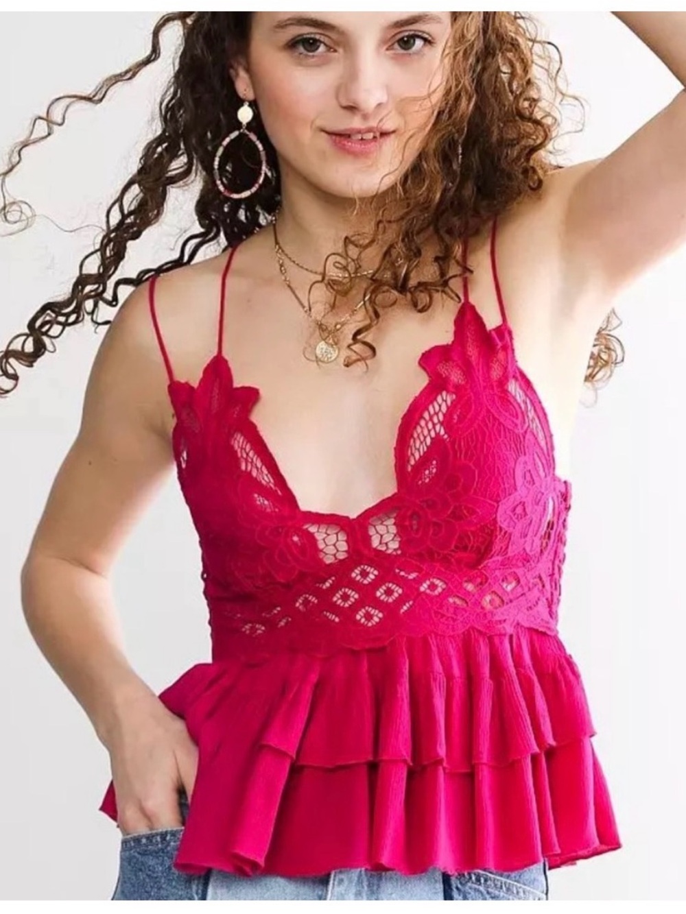 Free People Adella Cami, Cherry Red, Sz Lrg